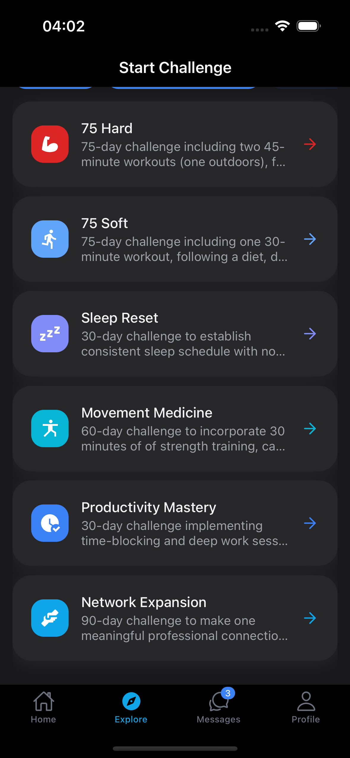 Explore Challenges Screenshot
